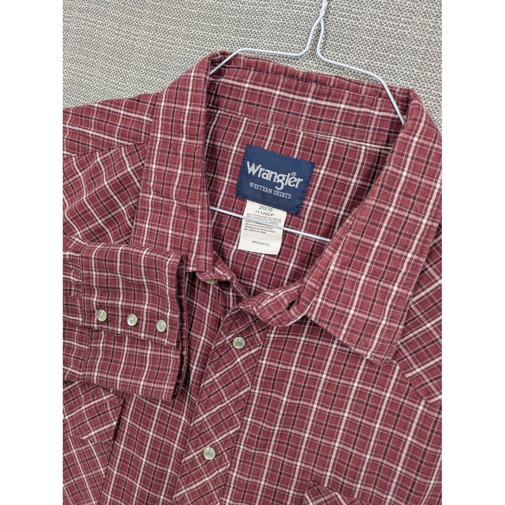 Wrangler Shirt Mens 4XL Red Plaid Western Pearl Snap Long Sleeve Cowboy Casual